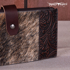 TR164-W044  Trinity Ranch Genuine Hair-On Cowhide Tooled Bi-Fold Wallet/Card Organizer