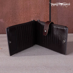 TR164-W044  Trinity Ranch Genuine Hair-On Cowhide Tooled Bi-Fold Wallet/Card Organizer