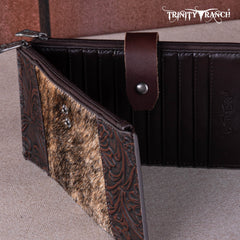 TR164-W044  Trinity Ranch Genuine Hair-On Cowhide Tooled Bi-Fold Wallet/Card Organizer