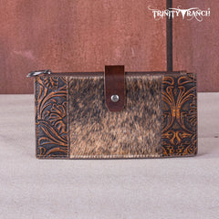 TR164-W044  Trinity Ranch Genuine Hair-On Cowhide Tooled Bi-Fold Wallet/Card Organizer