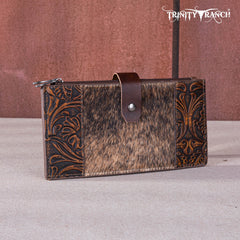 TR164-W044  Trinity Ranch Genuine Hair-On Cowhide Tooled Bi-Fold Wallet/Card Organizer