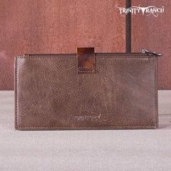 TR164-W044  Trinity Ranch Genuine Hair-On Cowhide Tooled Bi-Fold Wallet/Card Organizer