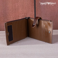 TR164-W044  Trinity Ranch Genuine Hair-On Cowhide Tooled Bi-Fold Wallet/Card Organizer