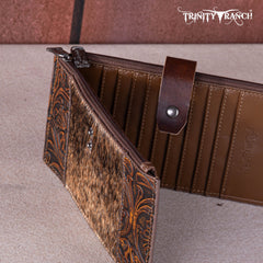 TR164-W044  Trinity Ranch Genuine Hair-On Cowhide Tooled Bi-Fold Wallet/Card Organizer