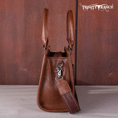 TR164-8250  Trinity Ranch Hair On Cowhide Tooling Concealed Carry Tote/Crossbody