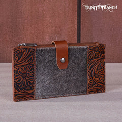 TR164-W044  Trinity Ranch Genuine Hair-On Cowhide Tooled Bi-Fold Wallet/Card Organizer