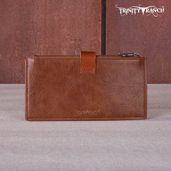 TR164-W044  Trinity Ranch Genuine Hair-On Cowhide Tooled Bi-Fold Wallet/Card Organizer