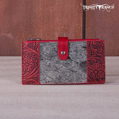 TR164-W044  Trinity Ranch Genuine Hair-On Cowhide Tooled Bi-Fold Wallet/Card Organizer