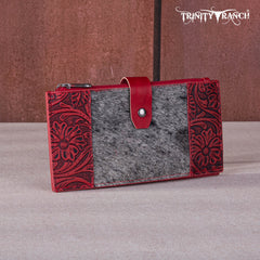 TR164-W044  Trinity Ranch Genuine Hair-On Cowhide Tooled Bi-Fold Wallet/Card Organizer