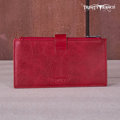 TR164-W044  Trinity Ranch Genuine Hair-On Cowhide Tooled Bi-Fold Wallet/Card Organizer