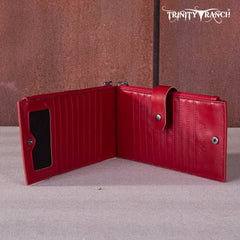 TR164-W044  Trinity Ranch Genuine Hair-On Cowhide Tooled Bi-Fold Wallet/Card Organizer