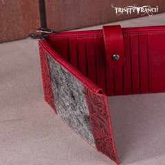 TR164-W044  Trinity Ranch Genuine Hair-On Cowhide Tooled Bi-Fold Wallet/Card Organizer