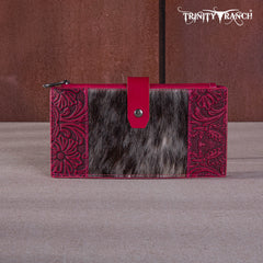 TR164-W044  Trinity Ranch Genuine Hair-On Cowhide Tooled Bi-Fold Wallet/Card Organizer