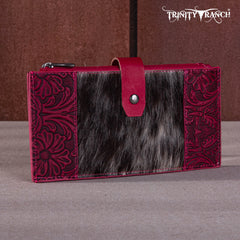 TR164-W044  Trinity Ranch Genuine Hair-On Cowhide Tooled Bi-Fold Wallet/Card Organizer