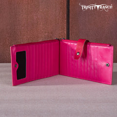 TR164-W044  Trinity Ranch Genuine Hair-On Cowhide Tooled Bi-Fold Wallet/Card Organizer