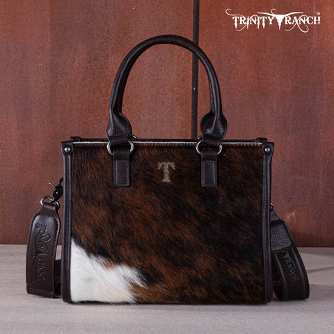 TR164-8250A  Trinity Ranch Hair On Cowhide Tooling Concealed Carry Tote/Crossbody