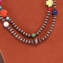 RNS-1038  Rustic Couture's  Layered Beaded Necklace Earrings Set