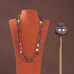 RNS-1038  Rustic Couture's  Layered Beaded Necklace Earrings Set