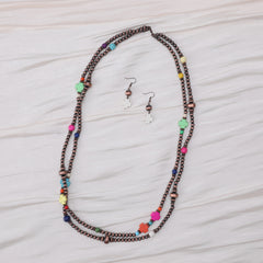 RNS-1038  Rustic Couture's  Layered Beaded Necklace Earrings Set