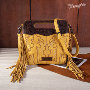 WG110-G2010 Wrangler Top Handle Embroidered Fringe Tote/Crossbody - Mustard