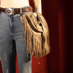 MWR-054 Montana West Genuine Leather Hair-On Cowhide Fringe Bohemian Crossbody-Tan