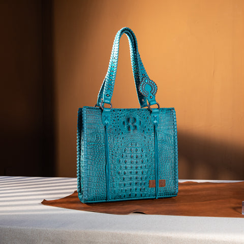 WG62G-8317   Wrangler Croc Embossed Whipstitch Concealed Carry Tote - Turquoise
