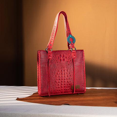 WG62G-8317   Wrangler Croc Embossed Whipstitch Concealed Carry Tote - Red