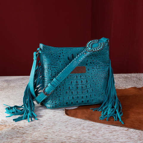 WG62G-9360  Wrangler Croc Embossed Whipstitch Concealed Carry Crossbody - Turquoise
