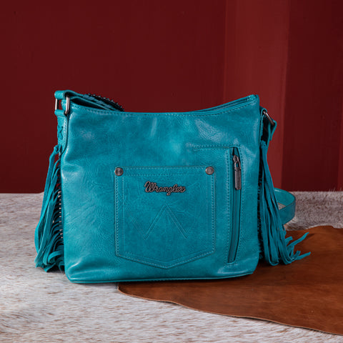 WG62G-9360  Wrangler Croc Embossed Whipstitch Concealed Carry Crossbody - Turquoise