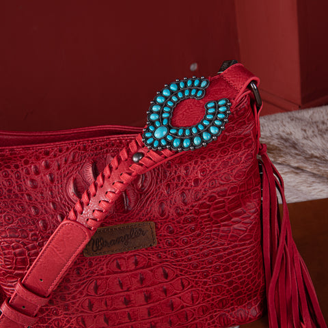 WG62G-9360  Wrangler Croc Embossed Whipstitch Concealed Carry Crossbody - Red