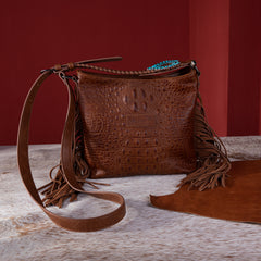 WG62G-9360  Wrangler Croc Embossed Whipstitch Concealed Carry Crossbody - Brown