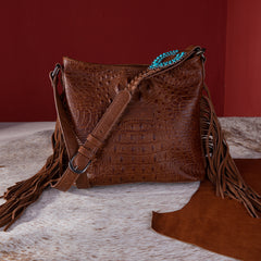 WG62G-9360  Wrangler Croc Embossed Whipstitch Concealed Carry Crossbody - Brown