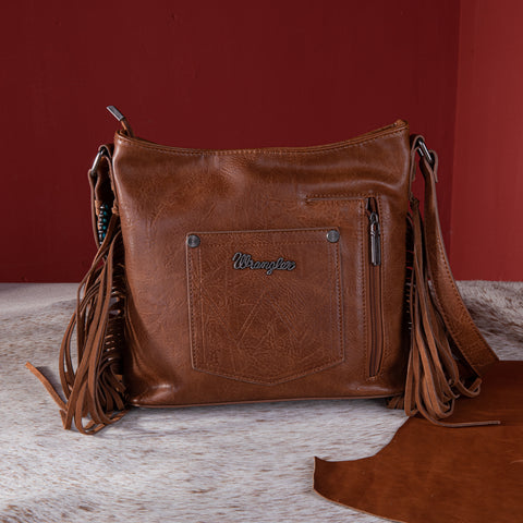 WG62G-9360  Wrangler Croc Embossed Whipstitch Concealed Carry Crossbody - Brown