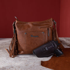 WG62G-9360  Wrangler Croc Embossed Whipstitch Concealed Carry Crossbody - Brown