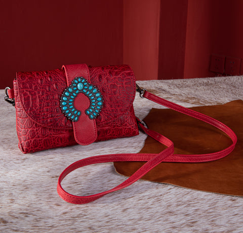 WG62-181A  Wrangler Croc Embossed  Crossbody - Red
