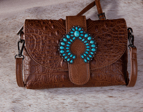 WG62-181A  Wrangler Croc Embossed  Crossbody - Brown