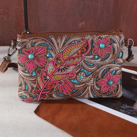 MW1244-181 Montana West  Embroidered Floral Cut-out Collection Clutch/Crossbody