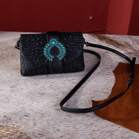 WG62-181A  Wrangler Croc Embossed  Crossbody - Black