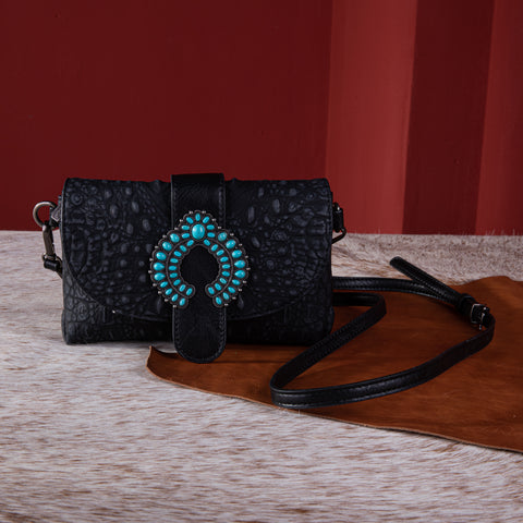 WG62-181A  Wrangler Croc Embossed  Crossbody - Black