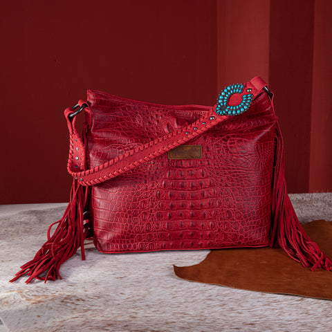 WG62G-918   Wrangler Croc Embossed Whipstitch Concealed Carry Hobo - Red