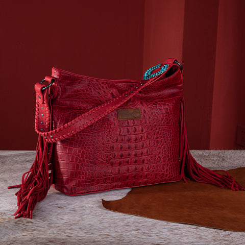 WG62G-918   Wrangler Croc Embossed Whipstitch Concealed Carry Hobo - Red