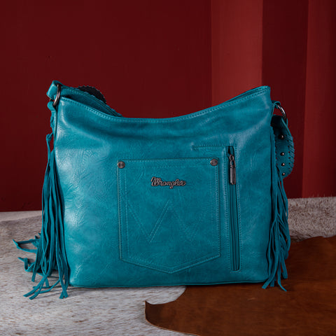 WG62G-918   Wrangler Croc Embossed Whipstitch Concealed Carry Hobo - Turquoise