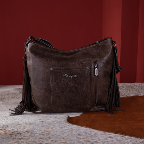 WG62G-918   Wrangler Croc Embossed Whipstitch Concealed Carry Hobo - Coffee