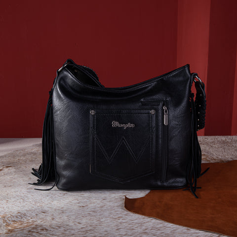WG62G-918   Wrangler Croc Embossed Whipstitch Concealed Carry Hobo - Black