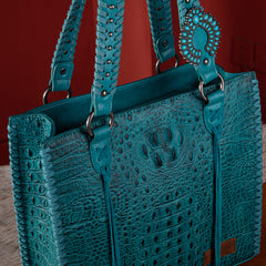 WG62G-8317   Wrangler Croc Embossed Whipstitch Concealed Carry Tote - Turquoise