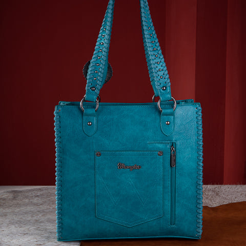 WG62G-8317   Wrangler Croc Embossed Whipstitch Concealed Carry Tote - Turquoise