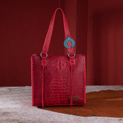 WG62G-8317   Wrangler Croc Embossed Whipstitch Concealed Carry Tote - Red