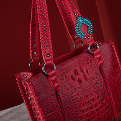 WG62G-8317   Wrangler Croc Embossed Whipstitch Concealed Carry Tote - Red