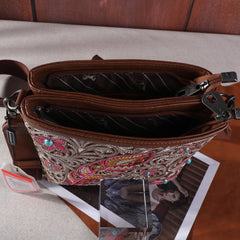 MW1244G-9360  Montana West Embroidered Floral Cut-out Collection Concealed Carry Crossbody