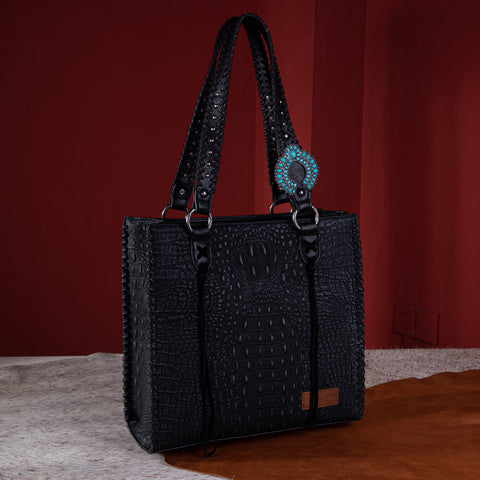 WG62G-8317   Wrangler Croc Embossed Whipstitch Concealed Carry Tote - Black